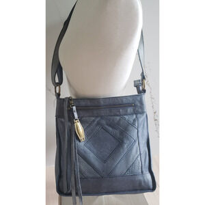 VTG Lucky Brand Purse Blue Leather Crossbody Shoulder Bag Western Fringe Boho